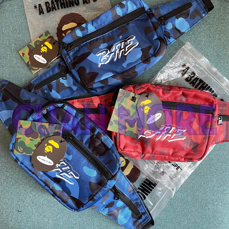 TERMURAH TAS SELEMPANG CANVAS BAPE MOTIF CAMO / WAISTBAG BAPE CAMO PRIA WANITA