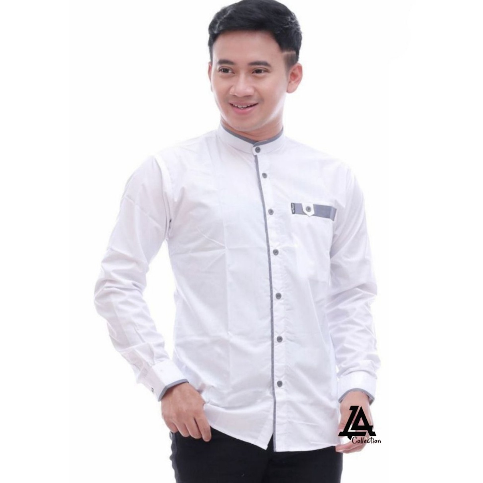 Baju Koko Pria Lengan Panjang Original Hilwa Motif Qynang Warna Putih KombinasiKoko Qynang - Baju Ko