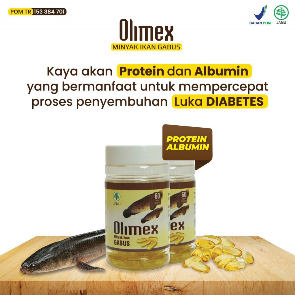 Suplemen Olimex Minyak Ikan Gabus Original 60 kapsul untuk luka setelah operasi atau melahirkan | Ek