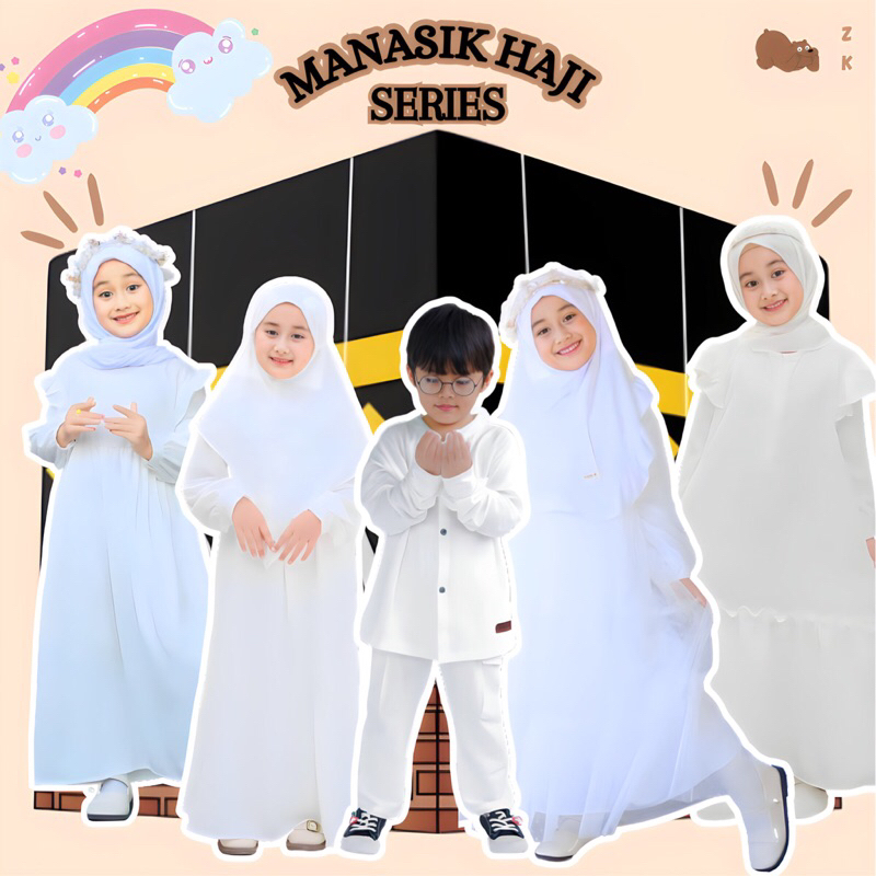 GAMIS PUTIH MANASIK HAJI Pakaian Baju Gamis Dress Dres Lengan Panjang Bahan Crincle Airflow, Bahan R