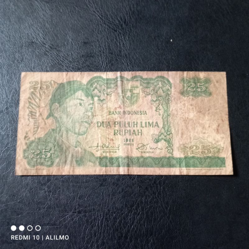 uang kertas 25 rupiah sudirman tahun 1968 beredar asli utuh