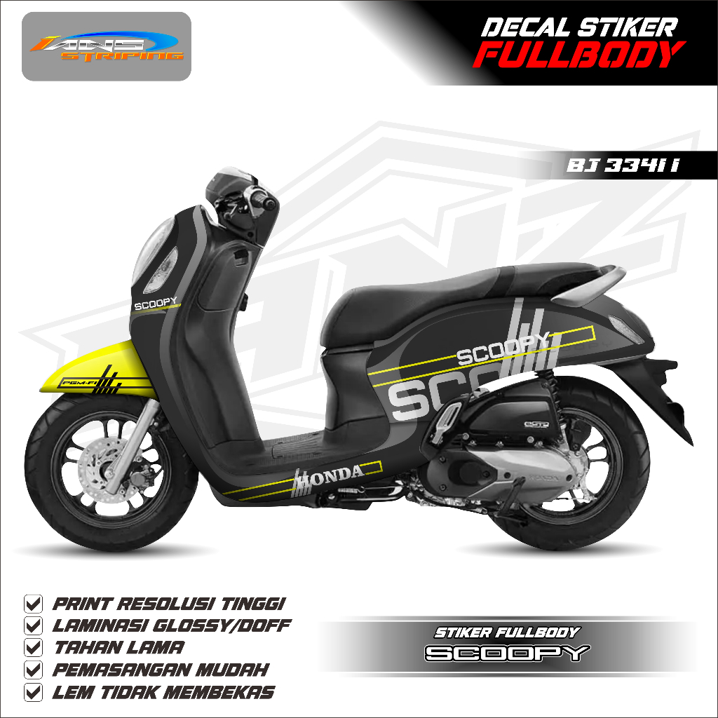 BJ 3341-STIKER DECAL MOTOR SCOOPY FULL BODY SIAP PAKAI SEGALA JENIS-STIKER FREE CUSTOM TULISAN MOTOR