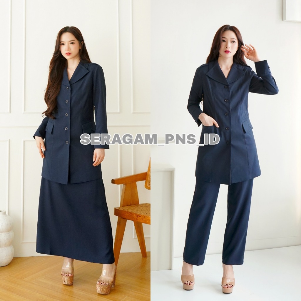 Blazer Wanita / Baju PDH PNS Wanita / Seragam Semi Tunik Wanita / Baju Guru Wanita - 6611 Biru Dongk