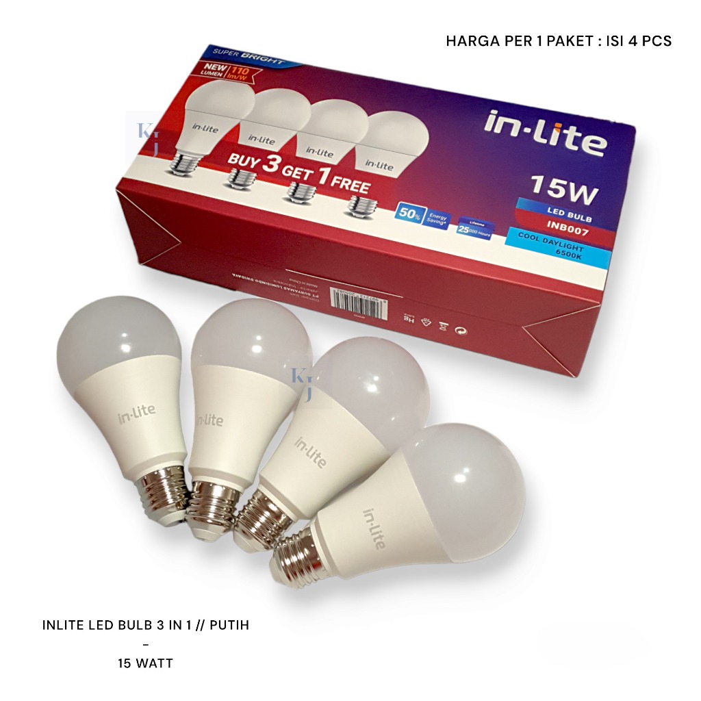 Lampu LED Bohlam In-Lite 15 Watt / Lampu Paket LED Inlite 15 Watt PAKET Beli 3 Gratis 1