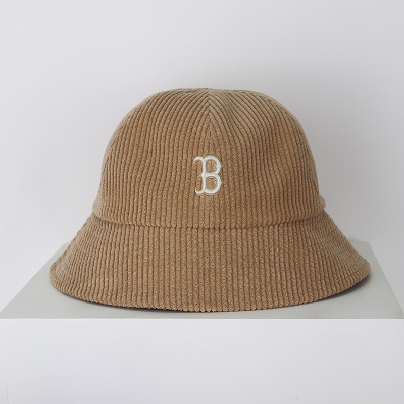 Topi Bucket Cap Boston Corduroy Mlb Korea Brown Bordir IMPORT