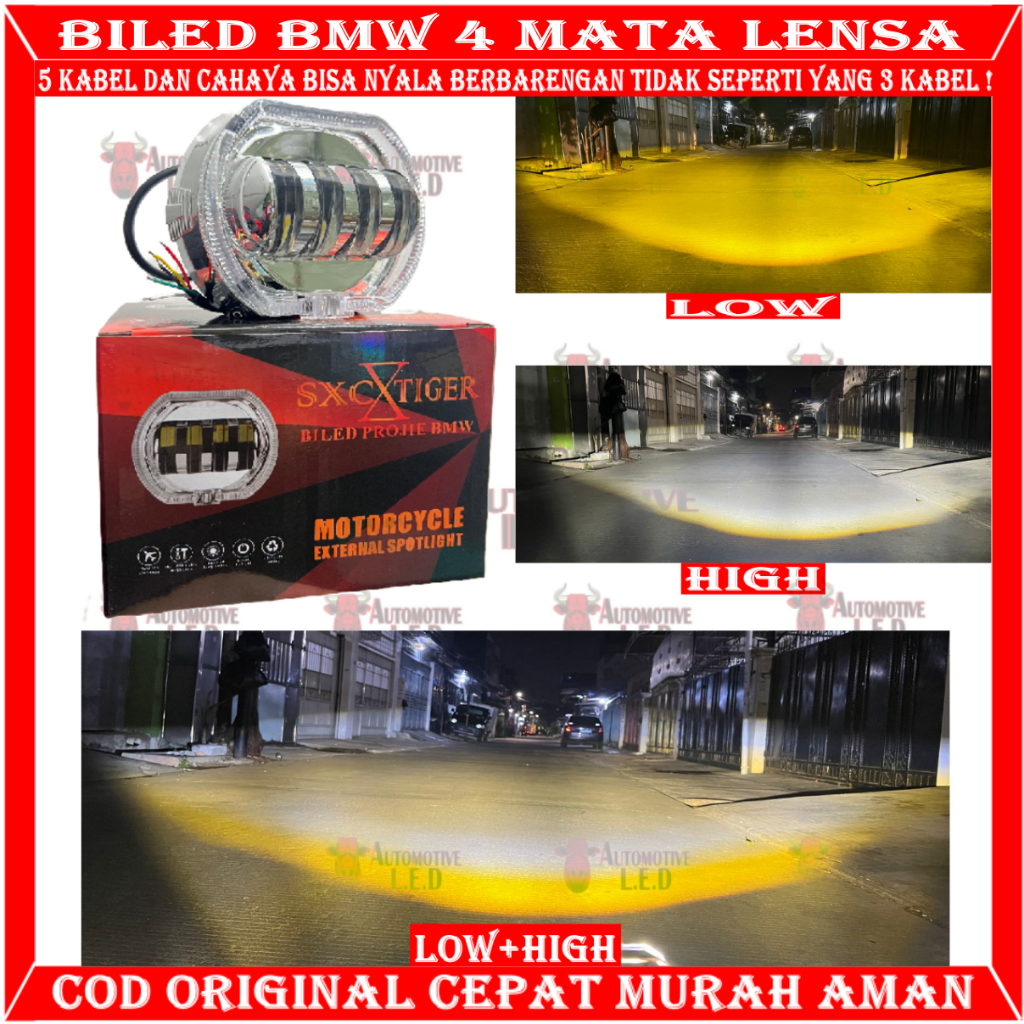 ORIGINAL LAMPU BILED DAYMAKER 4 LENSA SHROUD BMW 8D LAMPU TEMBAK CUT OFF BILED 4 MATA BRAND SXC