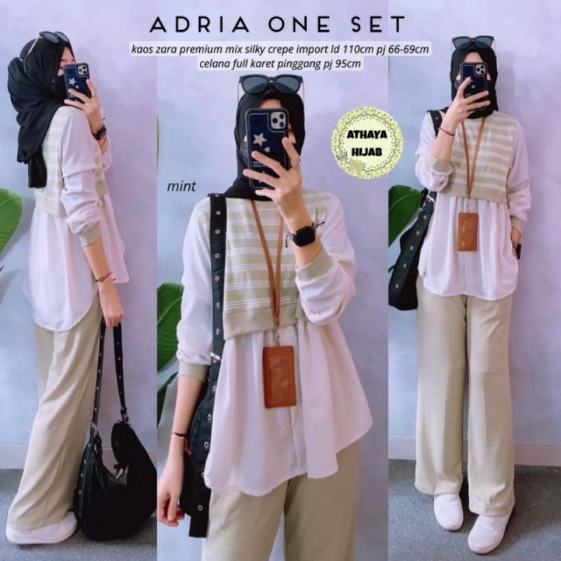 Stelan wanita ADRIA ONESET bahan kaos zara premium mix silky crepe import