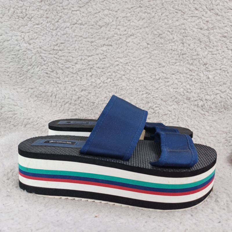 SANDAL WEDGES PLATFORM STRIPE STRADIVARIUS BARU ASLI ORIGINAL