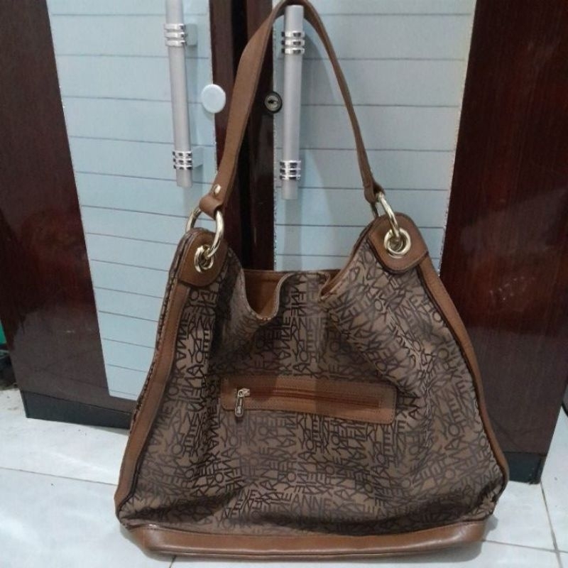 hobo ANNE KLEIN Branded original embos lengkap nomor seri kulit asli mix canvas monza bag preloved