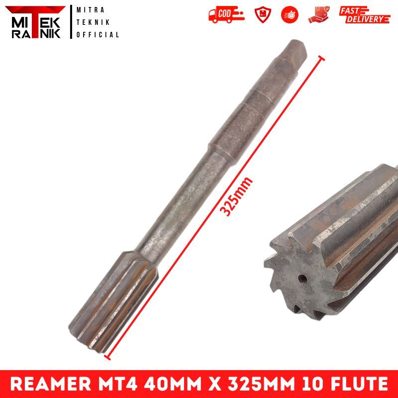 Reamer Mesin 40mm Panjang 325mm Taper Shank MT4 10 Flute HSS