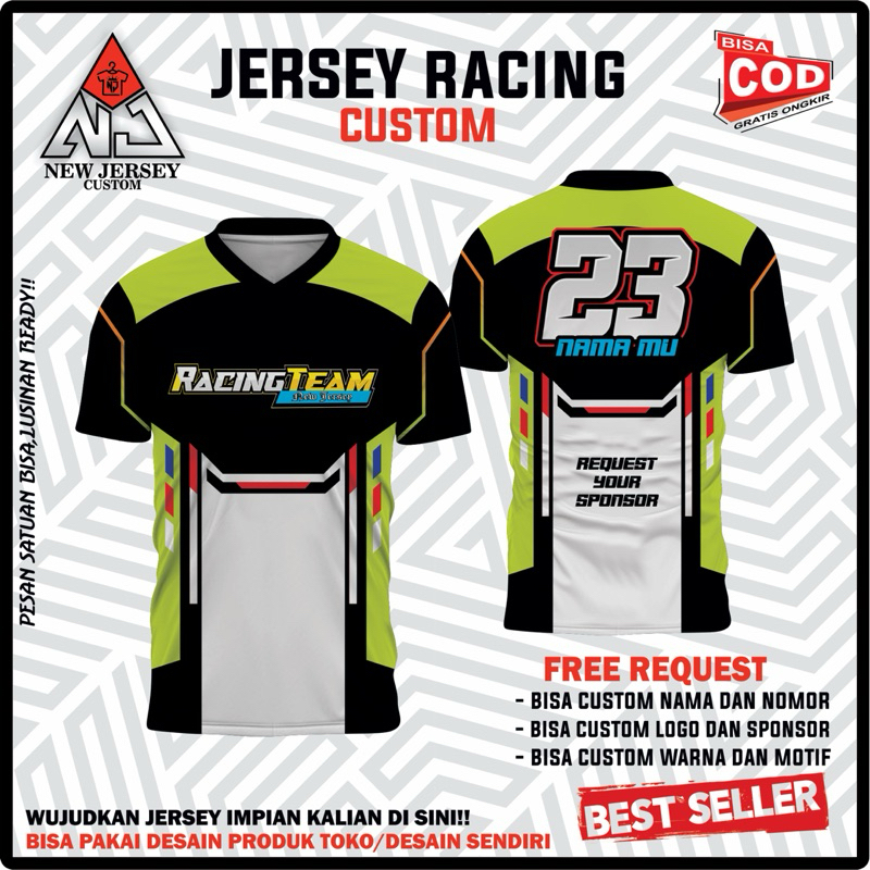 Kaos jersey racing team custom nama nomor dan warna