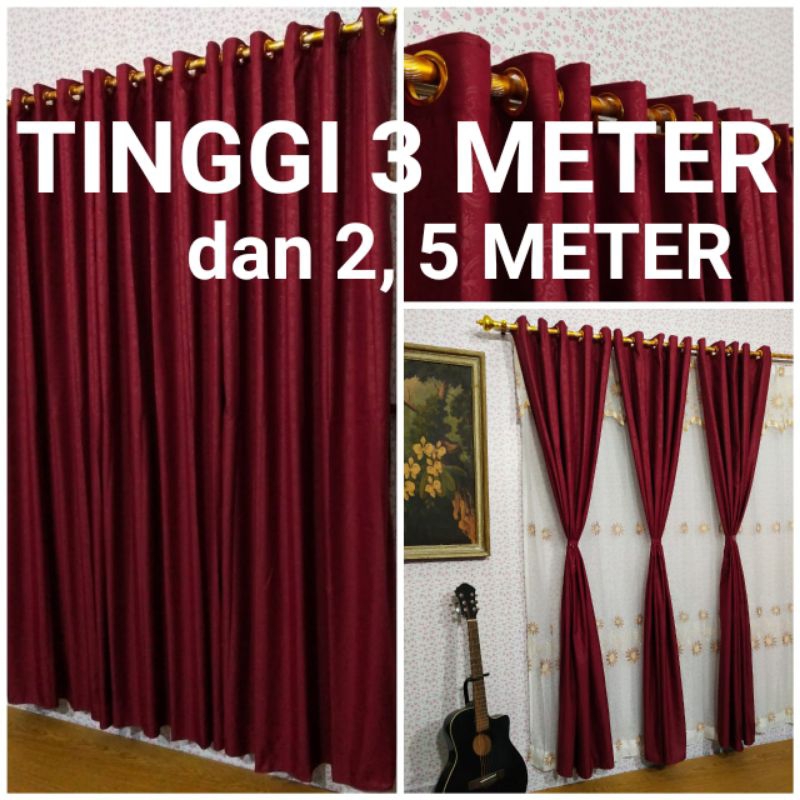 gorden smokring panjang tinggi 3 meter warna merah marun