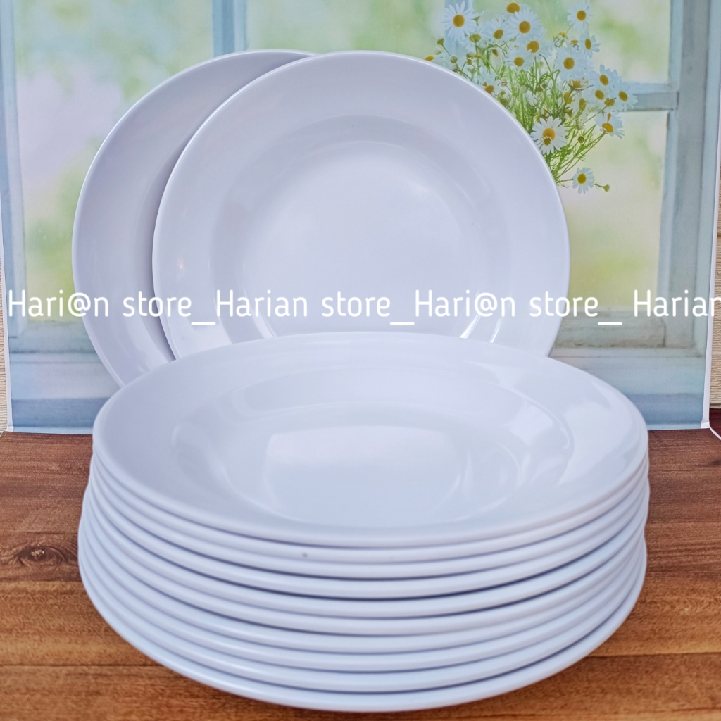12 pcs piring melamin putih polos