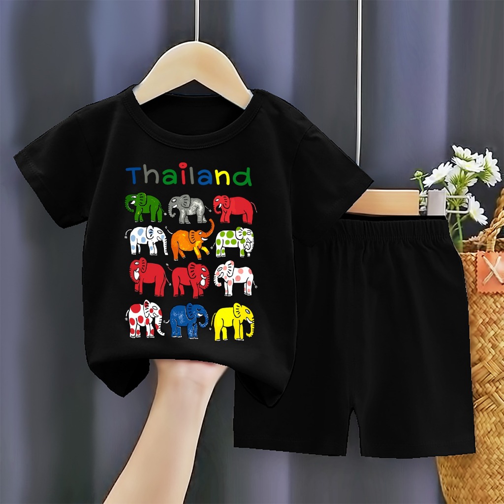 Asher Kids - Kaos Stelan Anak Laki Laki Perempuan Baju Stelan Anak Cowok Cewek Motif Warna Thailand 