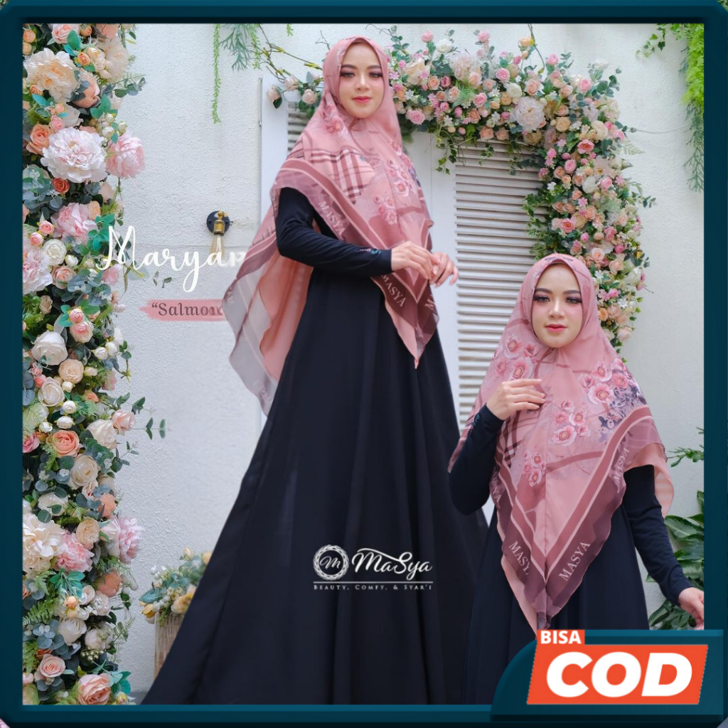 Set Gamis Dress Ceruty Babydoll Syari Branded Black -  Hitam - Lilac Mewah Masya Syari Original Terb