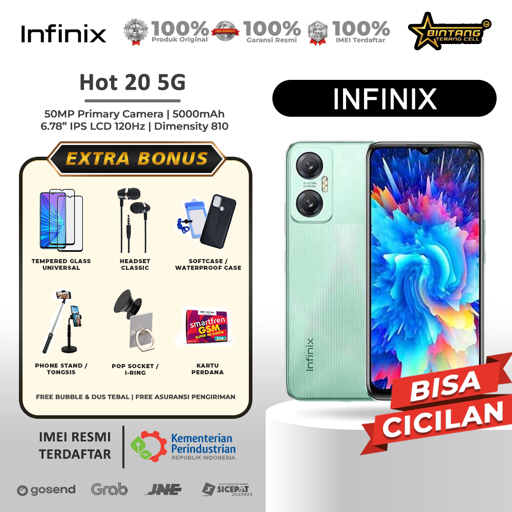 Handphone infinix hot 20 5G ram 4/128Gb extended 3Gb Garansi Resmi