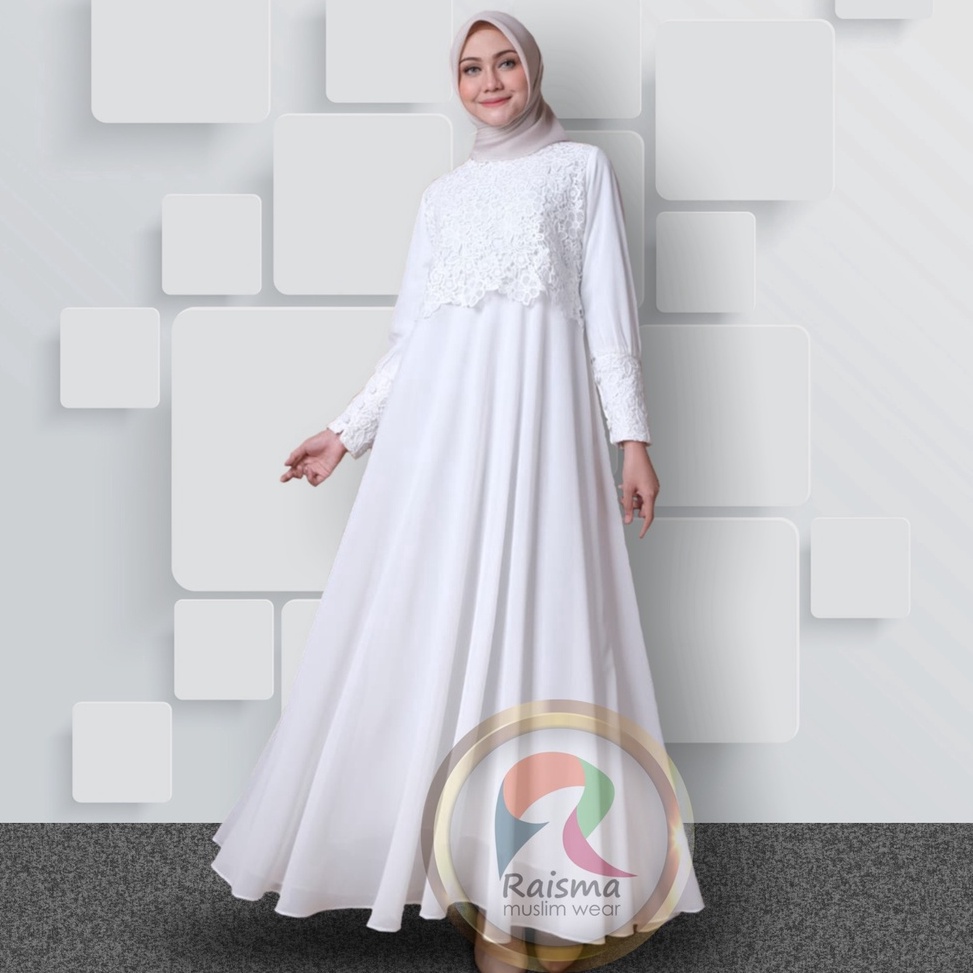 Langsung Kirim.. Gamis Dress Putih Tulang Lebaran Cantik Dan Elegan Baju Gamis Putih Wanita Terbaru