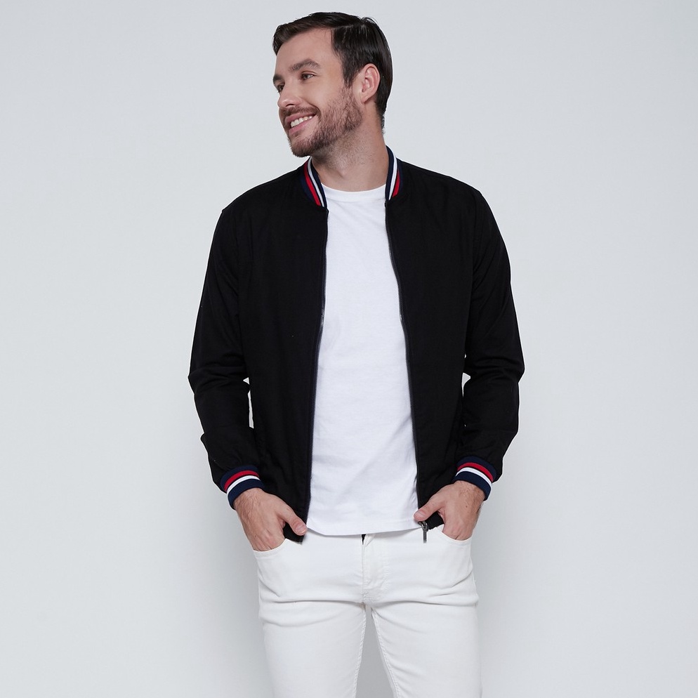 Terbaik.. M231 Jaket Pria Bomber Oxford Panjang Hitam 1768A