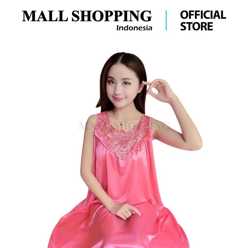 Stok Terbaru.. New Pakaian Tidur Wanita Daster Satin Brokat Korea Terkini Motif Bunga Lace MALL SHOP