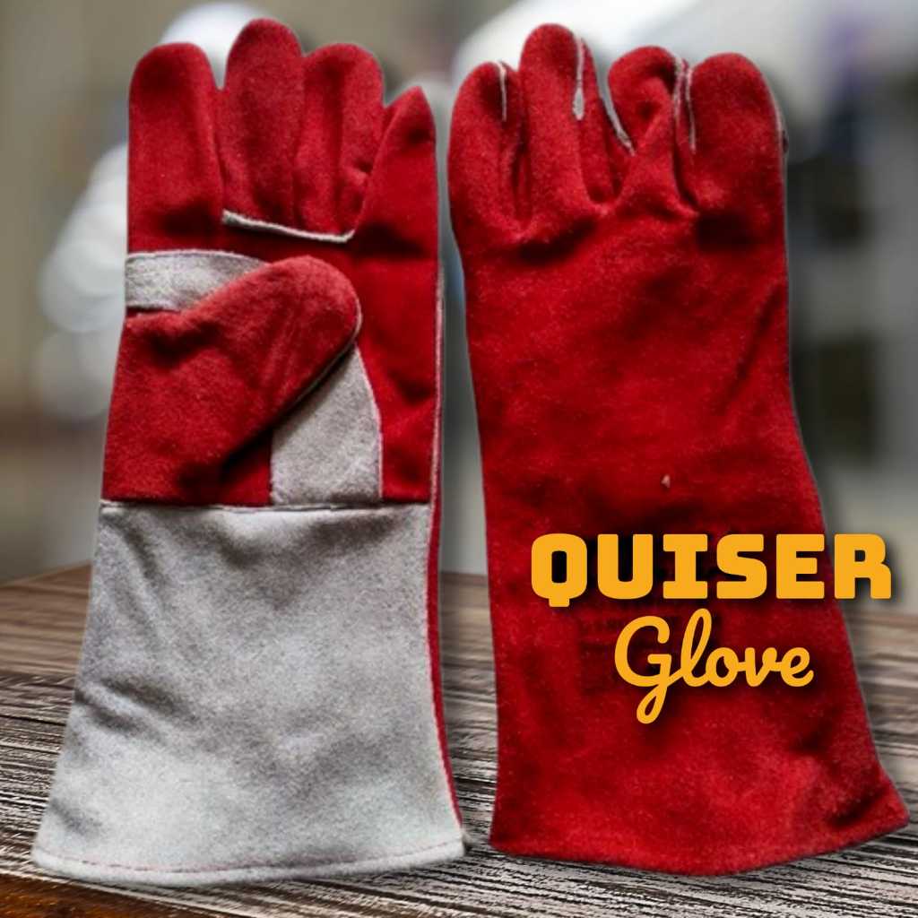 Sarung Tangan Las Merah Putih 14 Inci Kulit Asli Quiser Glove