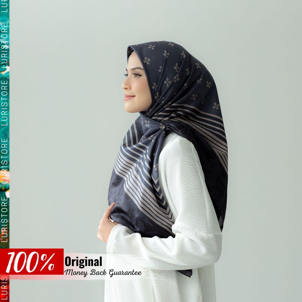 LURISTORE | DEENAY HEERA NAVY ORIGINAL | Kerudung Segi Empat Motif Terbaru Warna Biru Donker