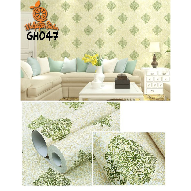 PROMO WALLPAPER DINDING 45CM*8M /7,5M MOTIF batik hijau 47WALLPAPER KARAKTER TERMURAH