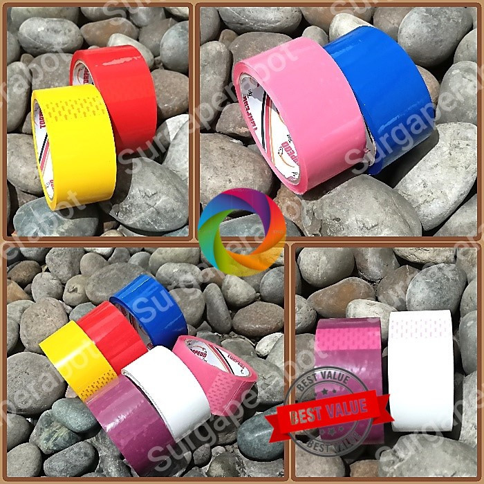 

Lakban warna warni 2 inch Selotip 45mm x 50Yard Solasi merah biru kuning ungu pink dll