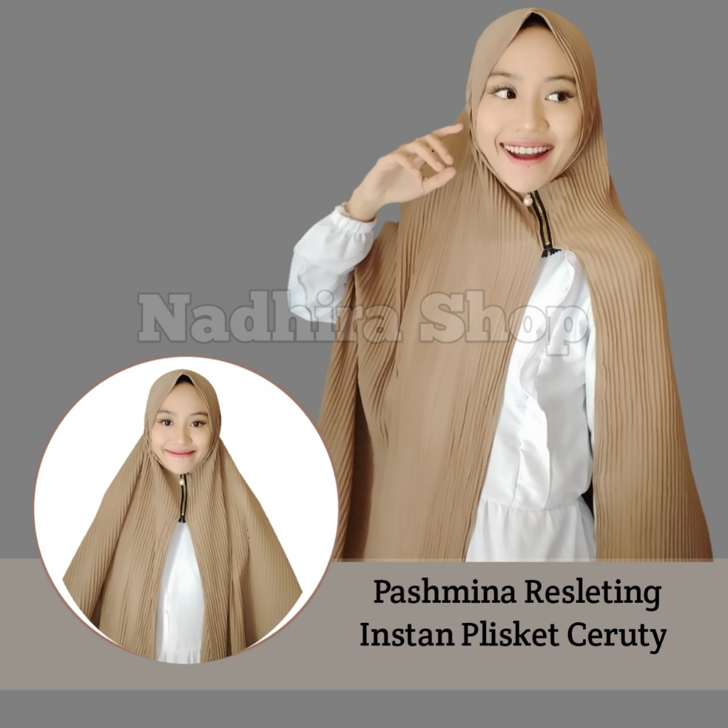 pashmina plisket instan zipper / pasmina resleting instan plisket ceruty babdydoll premium / ceruty 