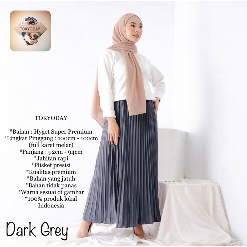 rok plisket premium termurah warna abu tua