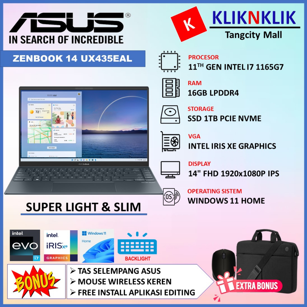 ULTRABOOK ASUS ZENBOOK UX435EAL Intel Evo i7 1165G7 16GB 1TB SSD 14&quot; FHD WIN11 PINE GREY