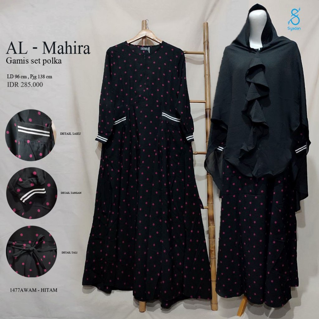 Gamis Motif Polkadot Terbaru | Gamis Daily Kekinian| Gamis Al Mahira Kekinian Set Jilbab