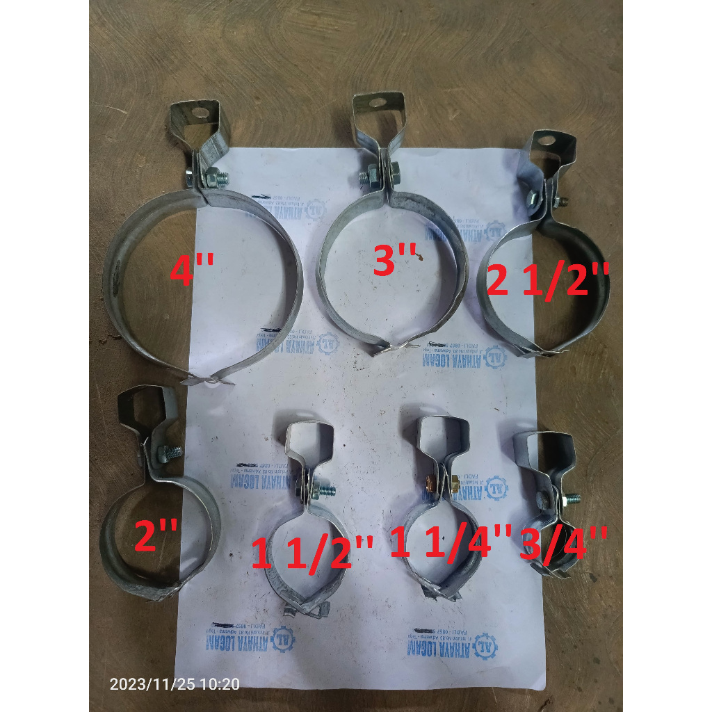 klem gantung clamp besi untuk pipa besi atau paralon hanger clamp semua ukuran