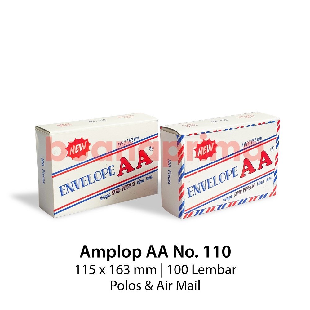 

Amplop AA no 110 isi 100 Lembar Pendek 115 x 163 mm Polos Air Mail Pakai Lem Perekat