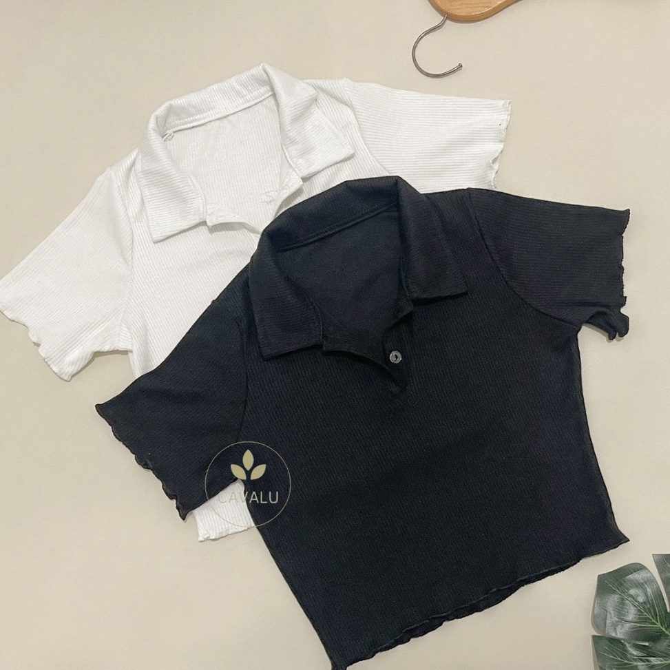 St0ck Bany4k CAVALU Kaos Kerah Wanita Crop Top Korea Tshirt Knit Top 125 [234]