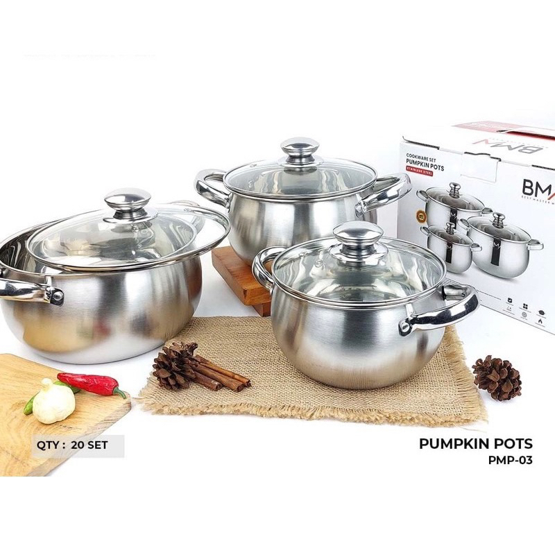 NEW Panci Soup Labu BMW satuan dan set Tutup Kaca Pumpkin Satuan High Quality