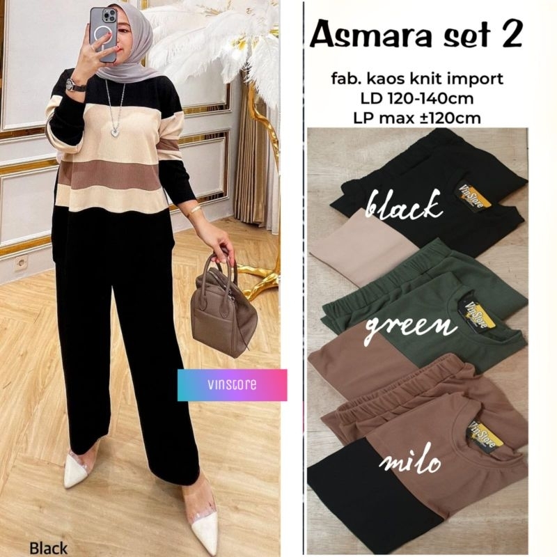 ASMARA SET 2 LD 110-140CM SETELAN KAOS KNIT IMPORT TEBAL MELAR ALL SIZE JUMBO SETELAN HARIAN WANITA 