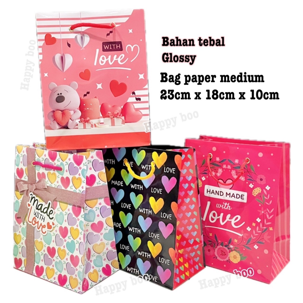 

Bag paper love medium kiky high quality tas goodie bag kado tas kertas tebal glossy
