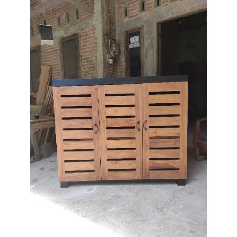 Almari Rak sepatu almari buku almari retro minimalis jati almari pintu 3 jati