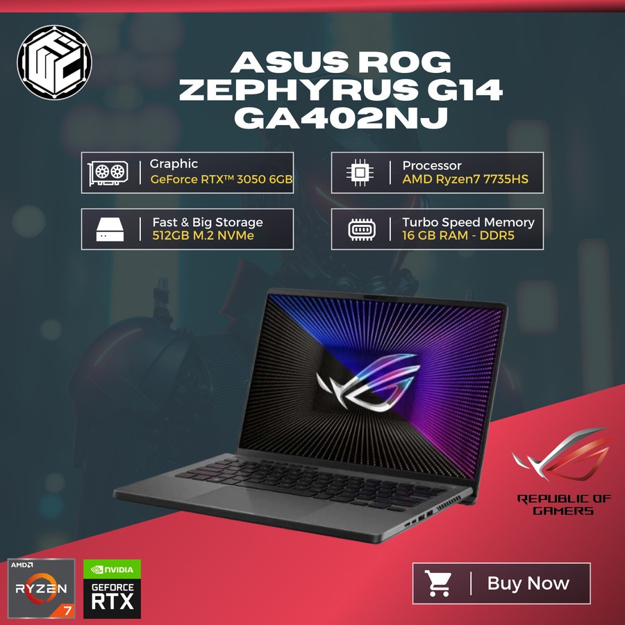 Laptop ASUS ROG ZEPHYRUS G14 GA402NJ RYZEN 7-7735HS 16GB 512G RTX3050