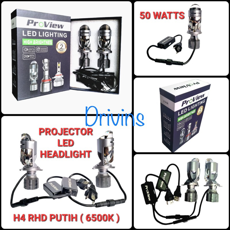 PROVIEW PROJECTOR LED HEADLIGHT H4 RHD 6500K (PUTIH)