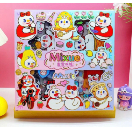 

Sticker MIXUE Momo Barbie Kuromi Sanrio Box Mix Karakter Snow King Es Krim Waterproof Stiker PET Box isi 100 Lembar TAKASIMURA STORE