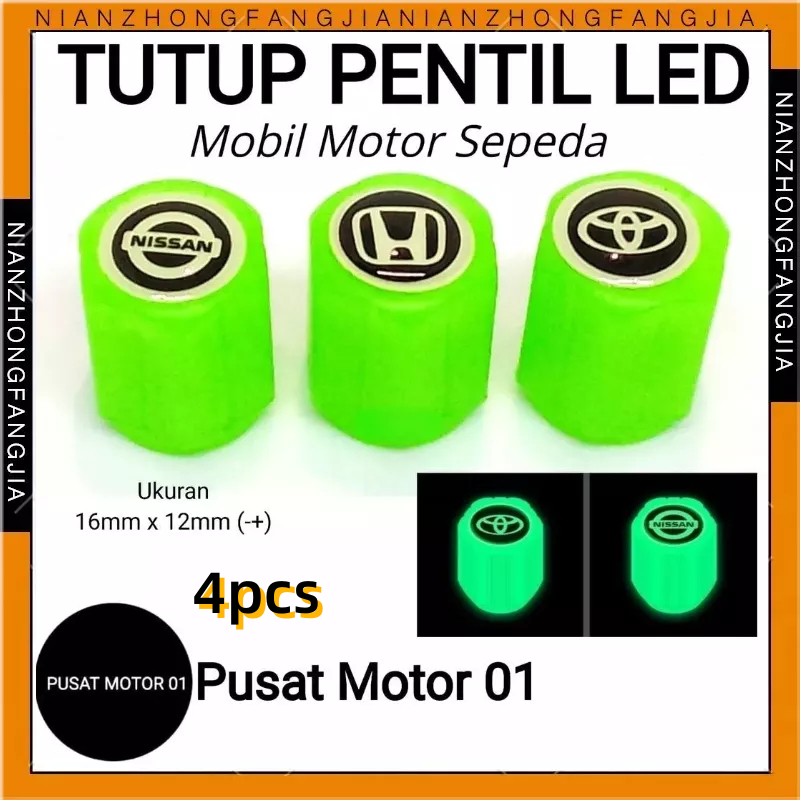 4pcs Tutup Pentil Logo Ban Hijau Glow Malam Mobil Motor Glow In The Dark Luminous Valve Cap Pentil B