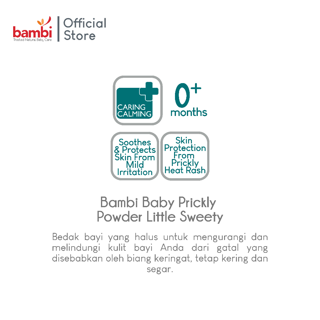 Bambi Baby Powder Prickly Heat 100gr | Bedak Tabur Khusus Biang Keringat Bayi Kulit Normal - Sensitif | Meredakan Gatal &amp; Ruam Biang Keringat .