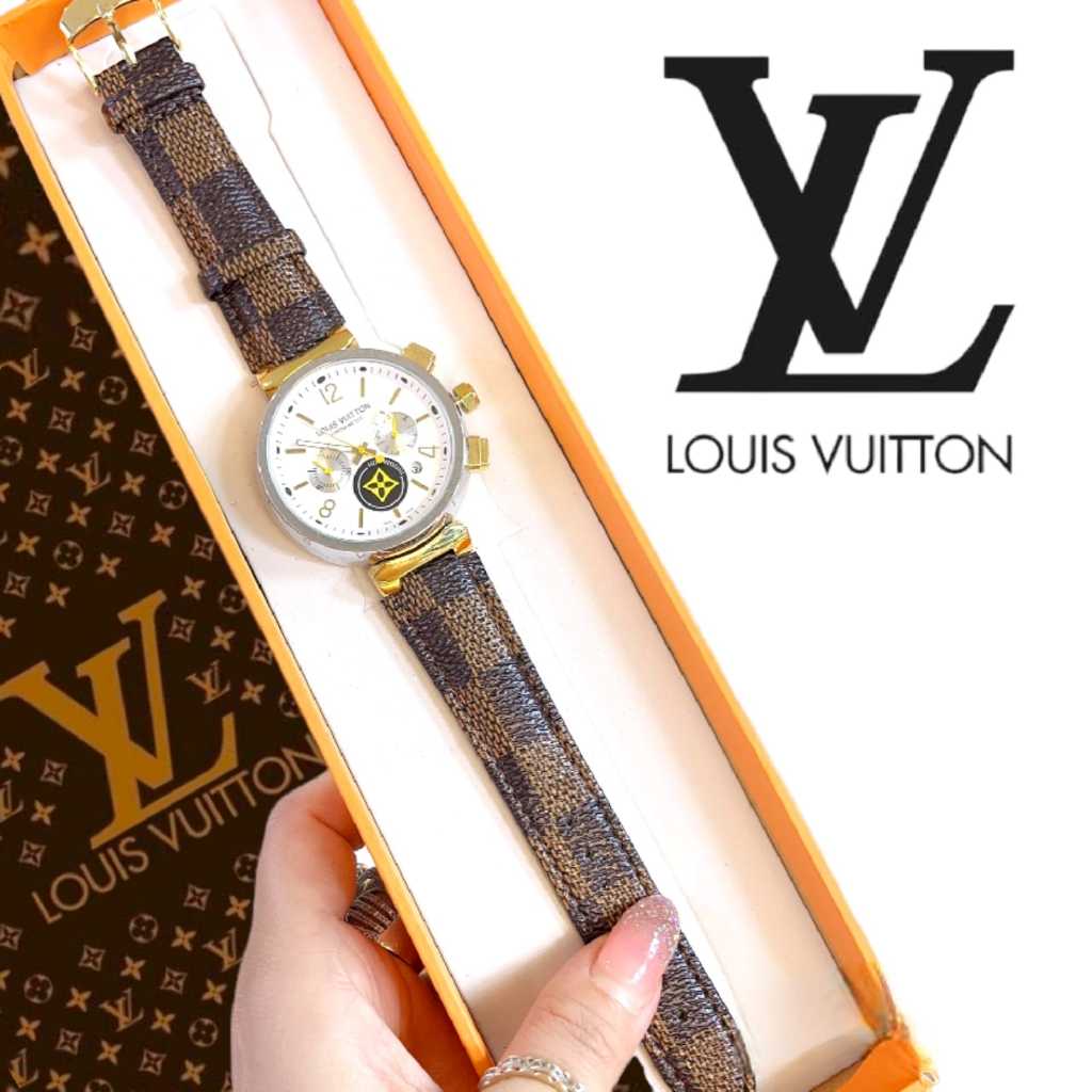 Jam Tangan Wanita LV L611 Kulit Chrono Tanggal Aktif Free Box Ori, Paperbag & Batrai ( BISA COD )