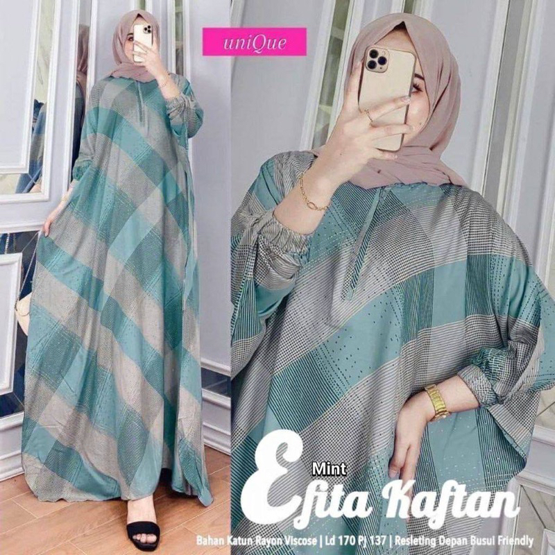 Kaftan Wanita - Daunda Kaftan Size Jumbo XXXXL Motif Daun Lengan Panjang Busui Resleting by Nadira_Fashion / Gamis Rayon Jumbo Kaftan Terbaru-Evita toska