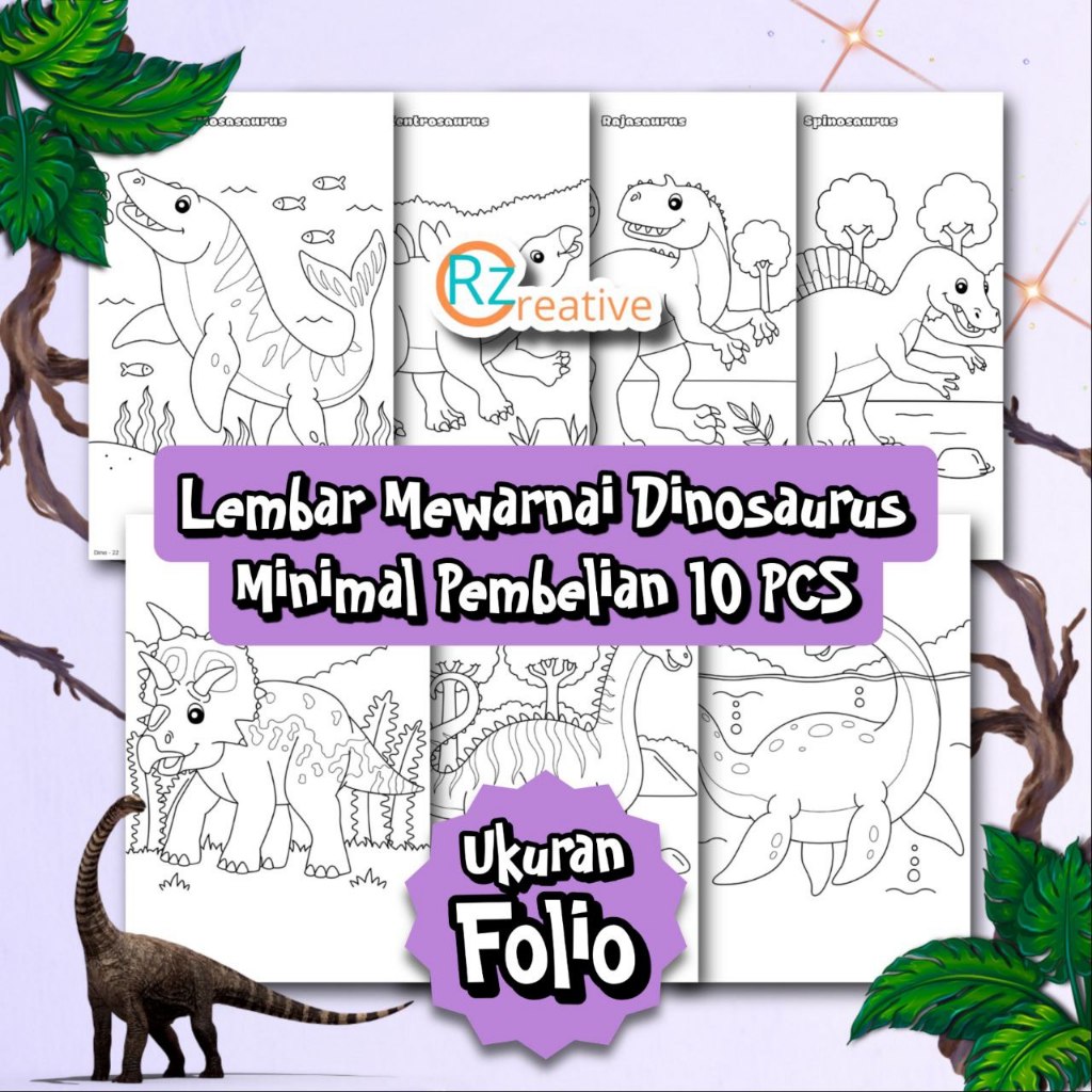 

Lembar Mewarnai Gambar Dinosaurus minimal 10 PCS VOL 1