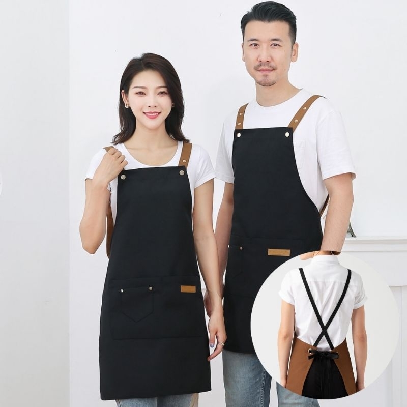 KSW New Hitam Celemek Anti Air Waterproof Pria Wanita Apron Kedai Cafe Coffe Barista Waiters Kerja C