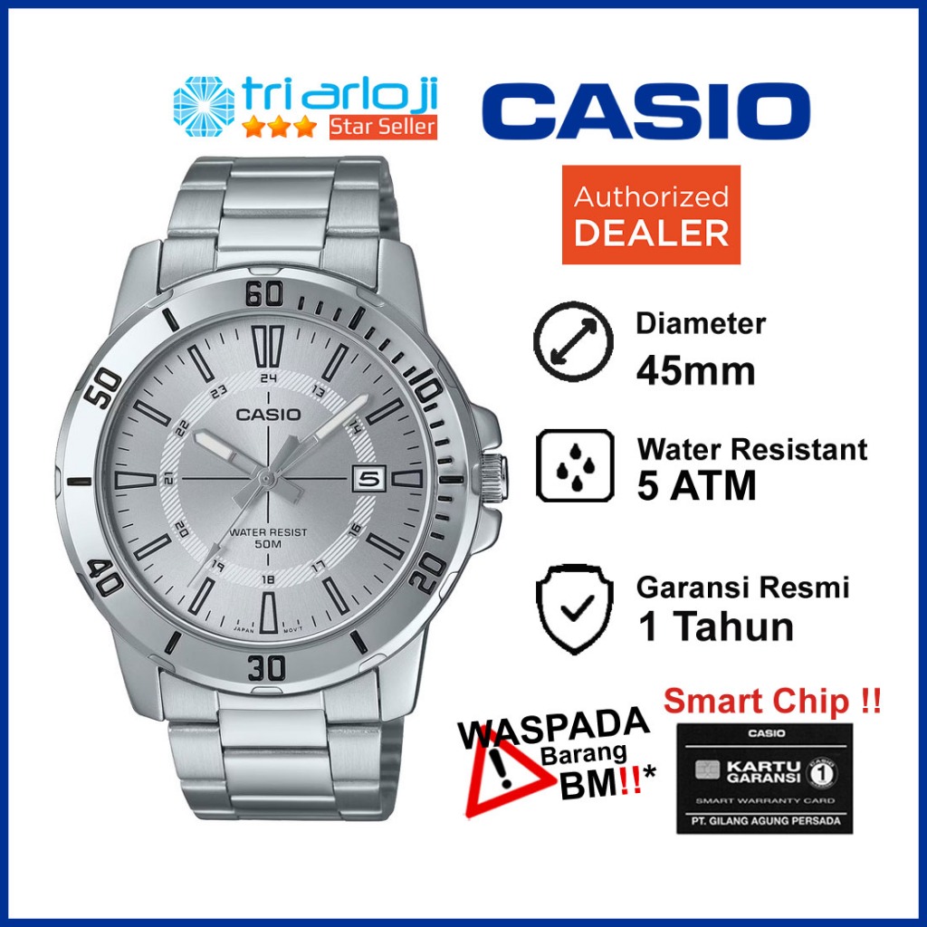 CASIO MTP-VD01D-7CVUDF Jam Tangan Pria Analog Stainless Steel MTP-VD01D-7C MTPVD01D