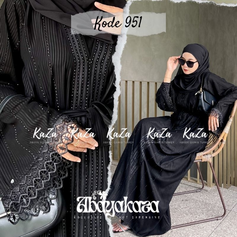 Abaya Kaza -  Abaya Hitam Turkey Gamis Syari Muslimah Bahan Jetblack Hitam Salur Kombinasi Mata 951