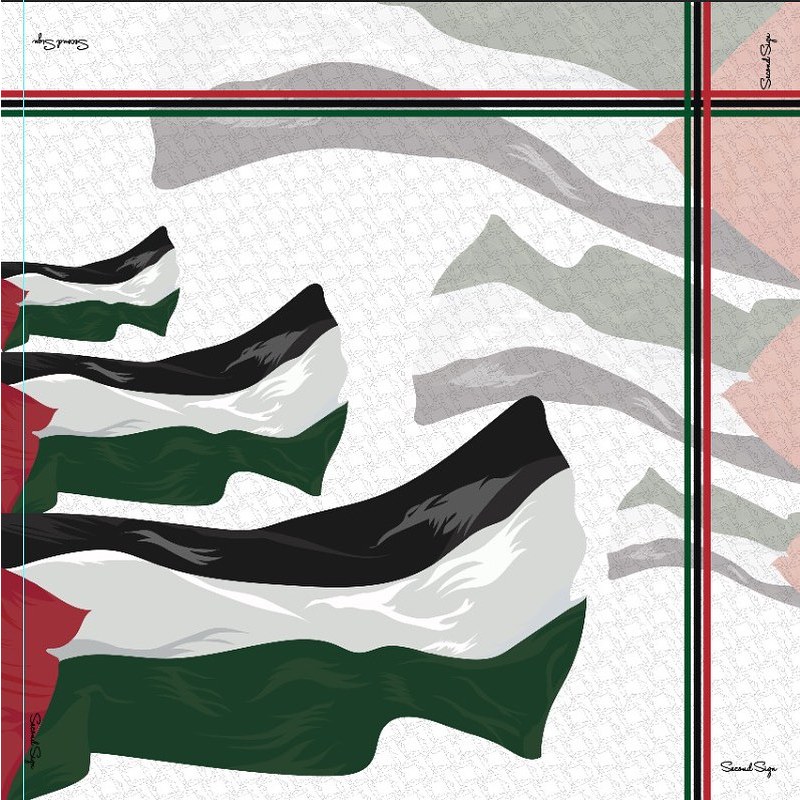 SKYSHOP HIJAB PALESTINA SCARF BY SECOND SIGN SIZE 115X115 CM BAHAN VOAL KERUDUNG SEGI EMPAT KEKINIAN